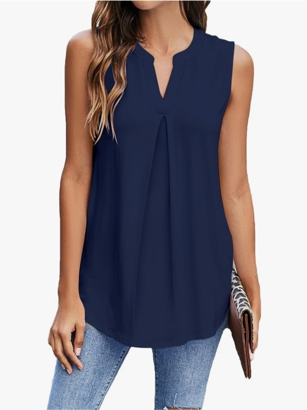 Sleeveless V-Neck Navy Blouse - Classic Women's Top